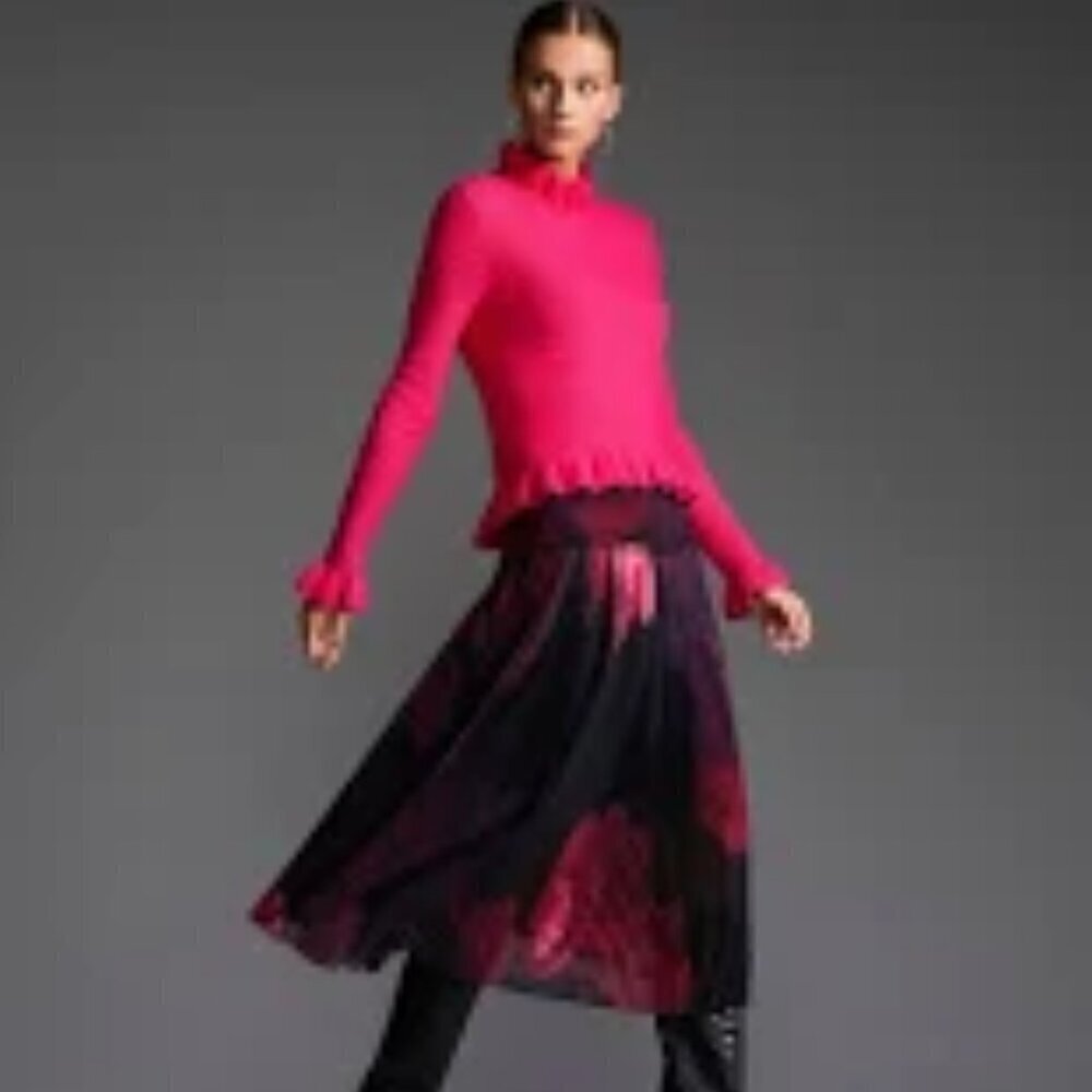 Ted Baker London Raychi Floral Print Tiered Pleated Hem A-Line Skirt US Size 2/3